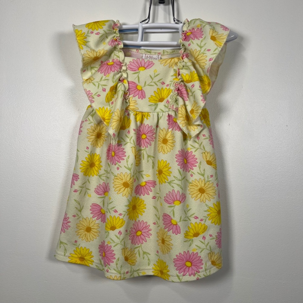 Just Lizzy Baby Girl 24M Daisy Floral Ruffle Flutter Sleeve Dress Pink Yellow